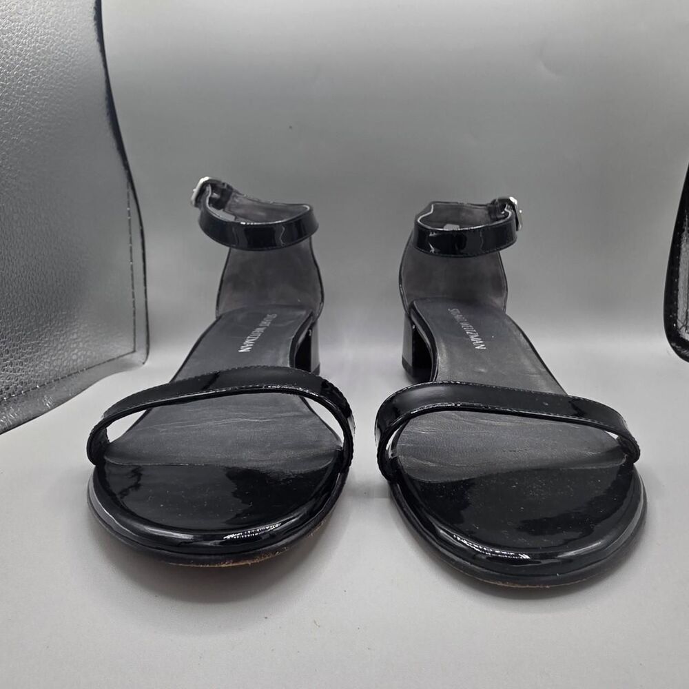 Stuart Weitzman Nudistjune Black Patent Leather Low Block Heel Sandals Size 9.5 - Picture 3 of 9